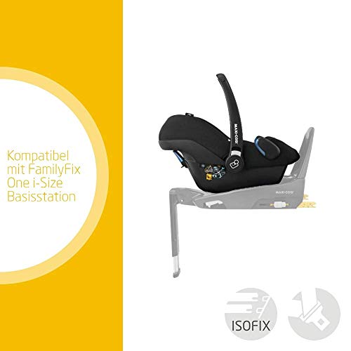 Maxi-Cosi Rock Babyschale, sicherer i-Size Kindersitz, Gruppe 0+ (0-13 kg), nutzbar ab der Geburt bis 12 Monate, black grid + FamilyFix One i-Size Basisstation