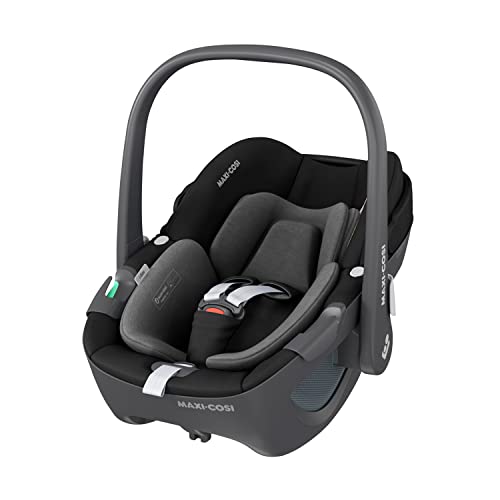 Maxi-Cosi Pebble 360 i-Size Babyschale Drehbar, Neugeborenen Autositz 360 Grad, 0–15 Monate (40–83 cm), Drehung mit einer, ClimaFlow, Easy-In-Gurt, G-CELL Seitenaufprallschutz, Essential Black
