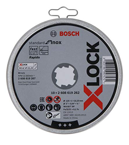 Bosch Professional 10-fache gerade Trennscheibe Standard (für Inox, Edelstahl, X-LOCK, Ø 125 mm, Bohrung-Ø 22,23 mm, Dicke 1 mm, Zubehör für Winkelschleifer) (Verpackung kann variieren)