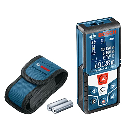 Bosch Professional Laser Entfernungsmesser GLM 50 C (Bluetooth-Datentransfer, Flächen-/Volumenberechnung, max. Messbereich: 50 m, 2x 1,5-V Batterien, Schutztasche) - Amazon Exclusive