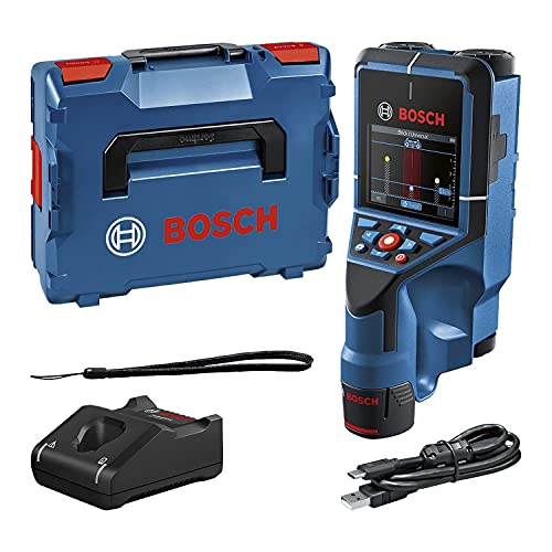 Bosch Professional 12V System Wallscanner D-tect 200 C (12-V-Akku, Ortung von (nicht-)spannungsführenden Leitungen, Metall, Kunststoffrohren, Holzteilen und Hohlräumen, USB-C-Kabel, L-BOXX), Blau