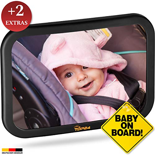 TDP24 Rücksitzspiegel Baby - Spiegel Auto Baby - bewährte Sicherheit durch großes Sichtfeld - Autospiegel Baby + E Book